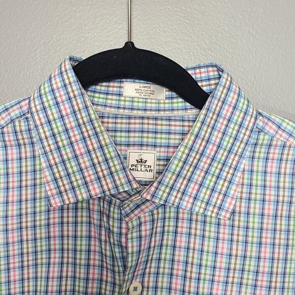 Peter Millar Men's Long Sleeve Button Up Shirt Size L Pink Blue Green Plaid - Picture 2 of 6